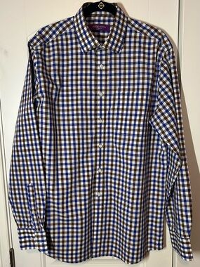 Men's Blue and Brown Checked Dress Shirt